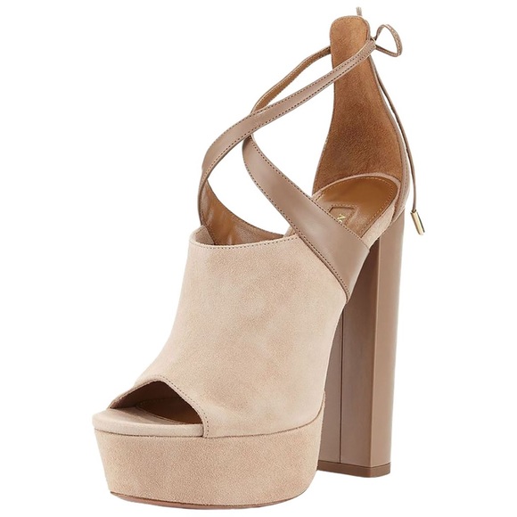 Aquazzura Shoes - AQUAZZURA Nude Suede Platform Heel